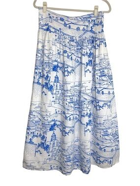 CALYPSO St. Barth White Linen Blend Coastal Sails Maxi Skirt Mediterranean Sz L